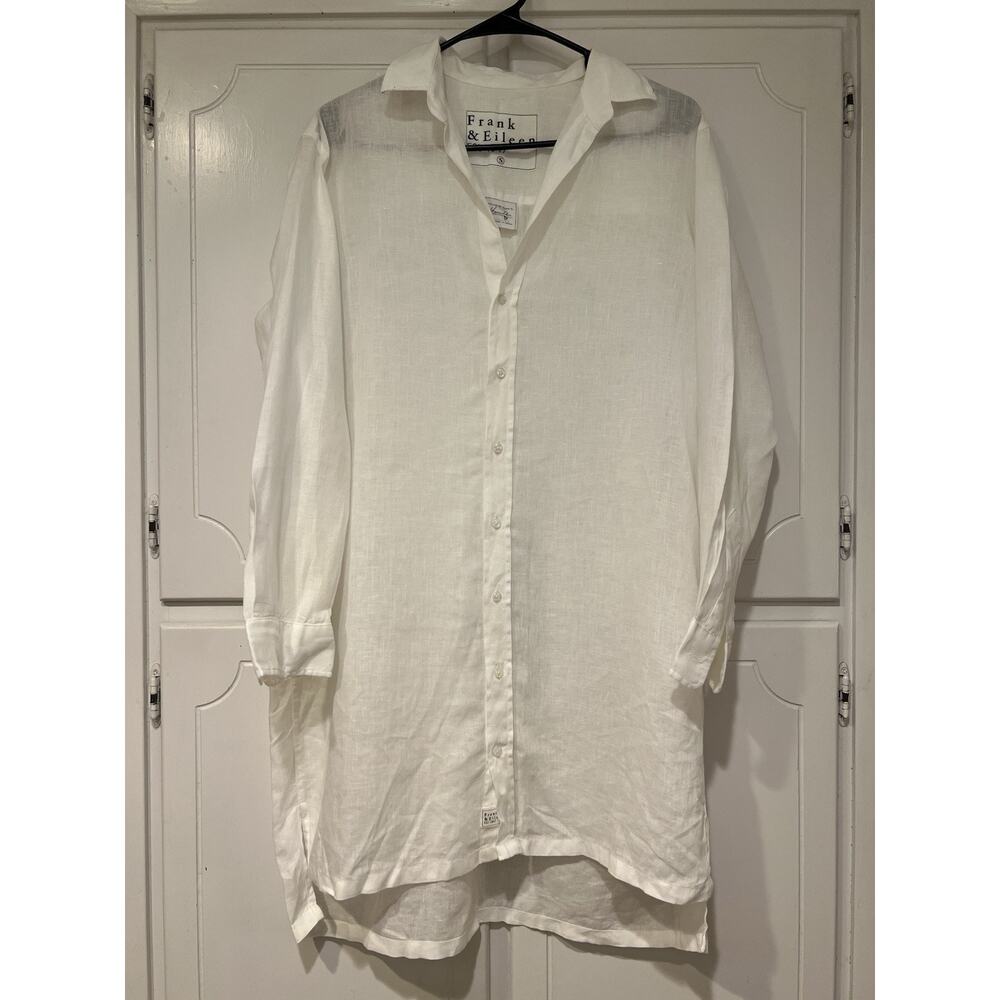 Frank & Eileen Hunter White Linen Shirt Dress Button Front Size Small $398